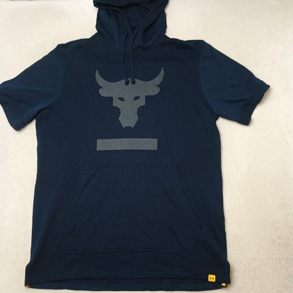 Under Armour Hoodie Mens M Blue Project Rock Terry Short Sleeve Gym 1345818